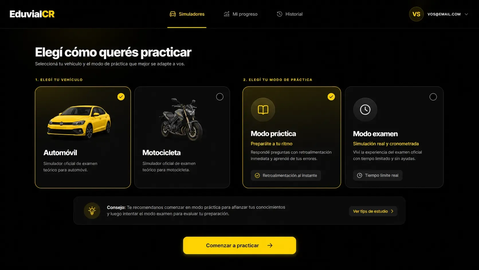 Lección y progreso de aprendizaje en EduvialCR